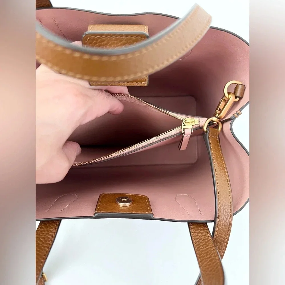 TORY BURCH | Blake Small Tote Handbag Crossbody Purse Brown Bourbon Leather - Picture 14 of 14